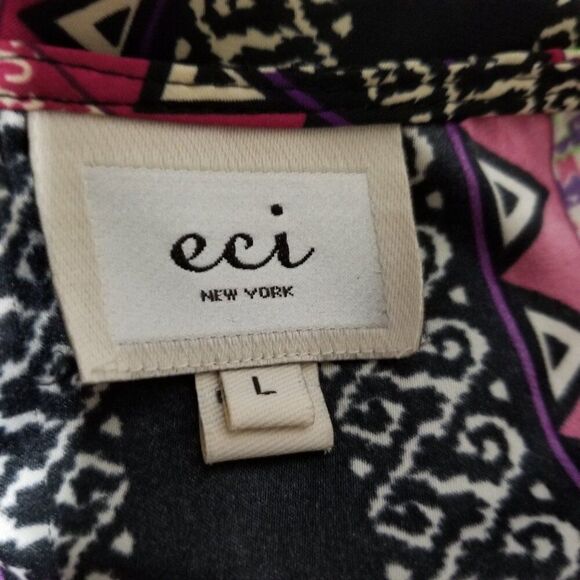 eci NY Boho Tunic Peasant Blouse Short Sleeve Women's Large - Picture 4 of 6